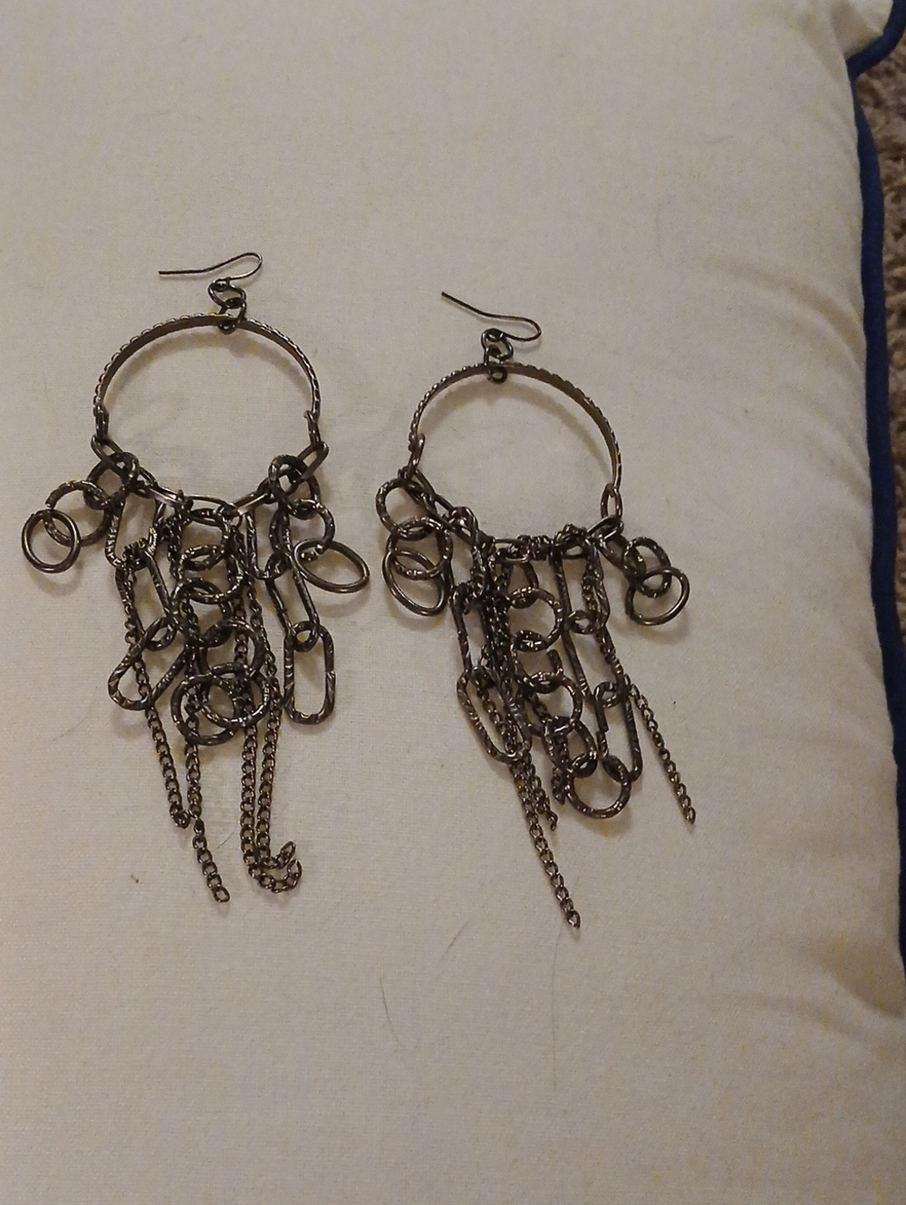 Gunmetal Hoop Drop Earrings with Mixed Chains - Women Jewelry